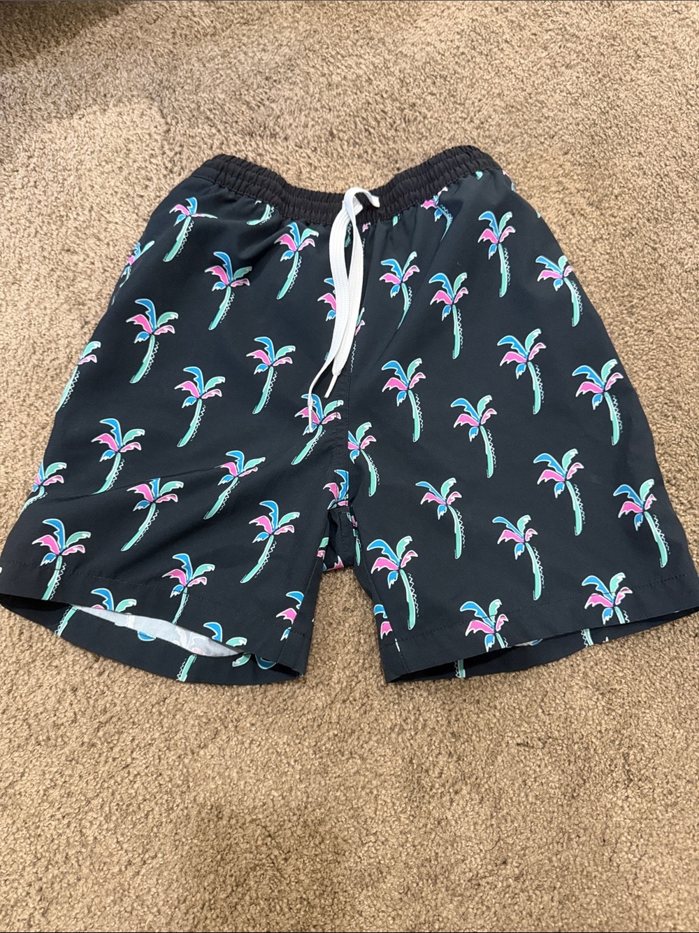chubbies Black Swim Shorts with Teal & Pink Palm Pattern